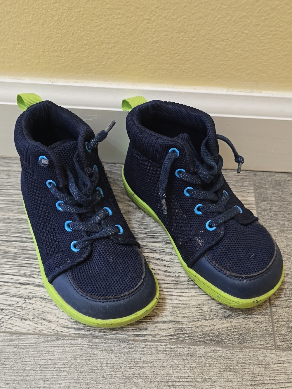 Kids Navy High-Top Sneakers with Lime Accents